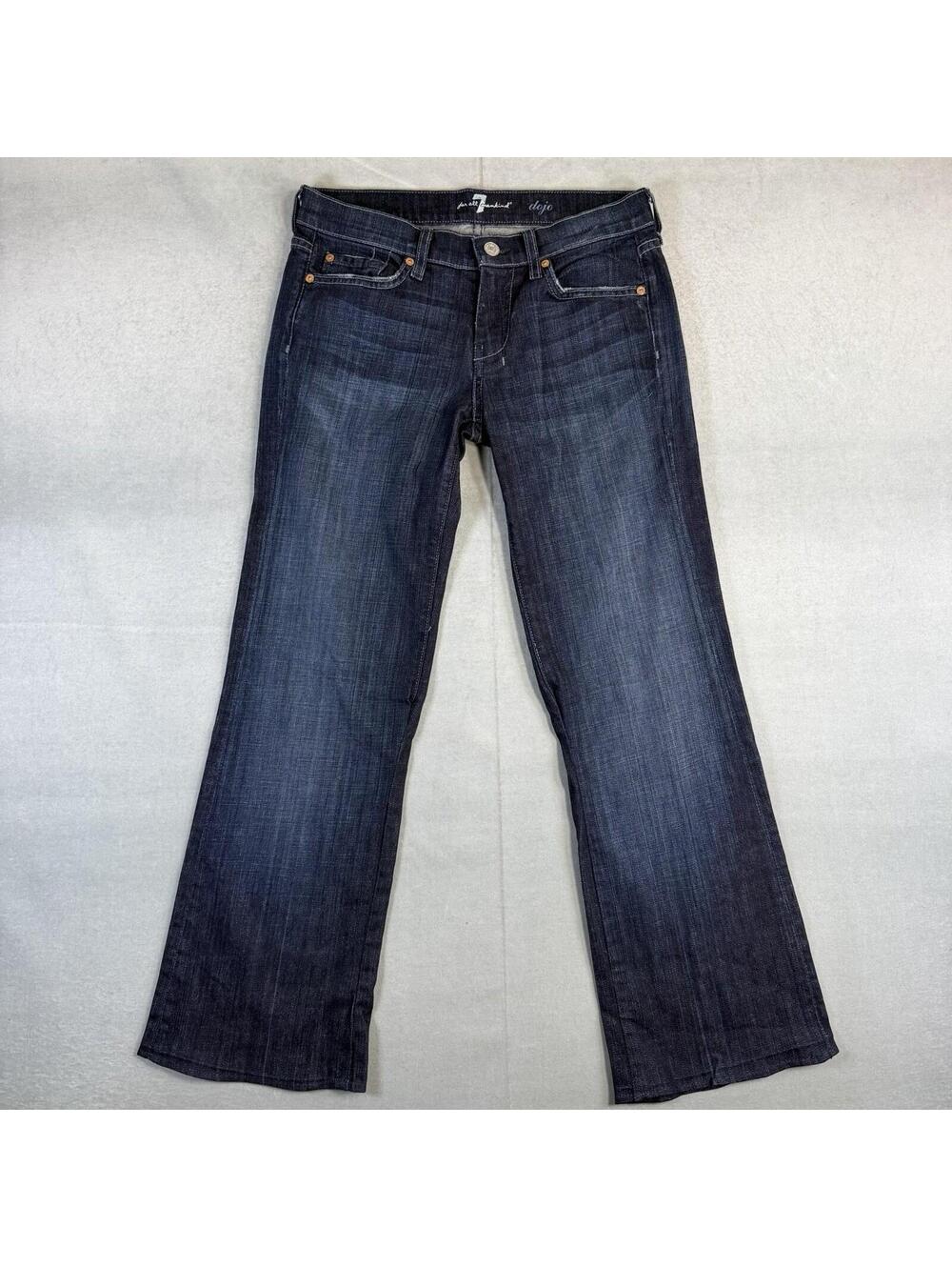 7 For All Mankind Dojo Jeans Womens 27x28 Blue Dark Wash Flare Denim - Hemmed